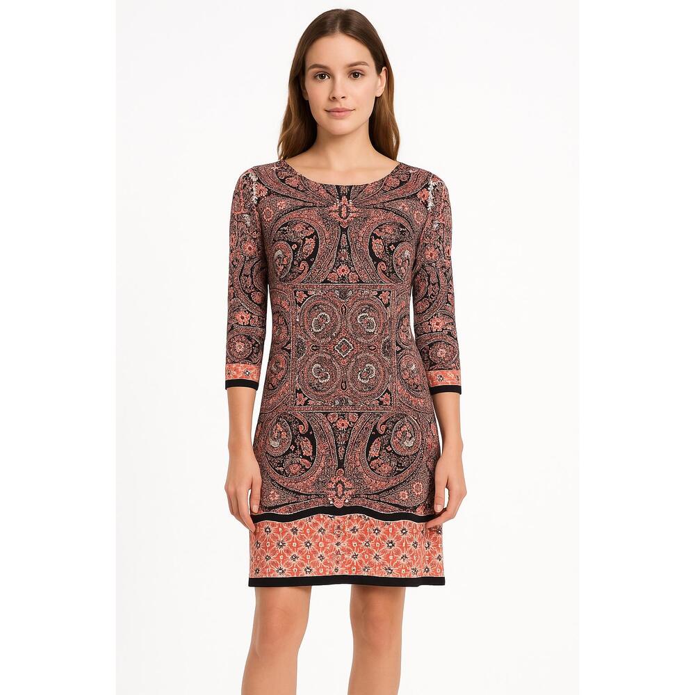 London Times Multicolor‎ Paisley Pattern 3/4 Sleeves Bohemian Dress Size 8